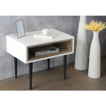 Mesa De Centro Nórdico, Wire Blanco -Roble, 60 Cm