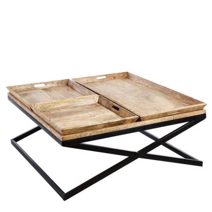 Mesa De Centro Cuadrada Vintage Natural, 120 Cm