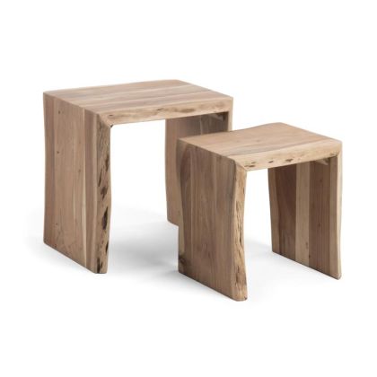 Set 2 mesitas Étnico, madera acacia, natural, Karis 50/45 cm