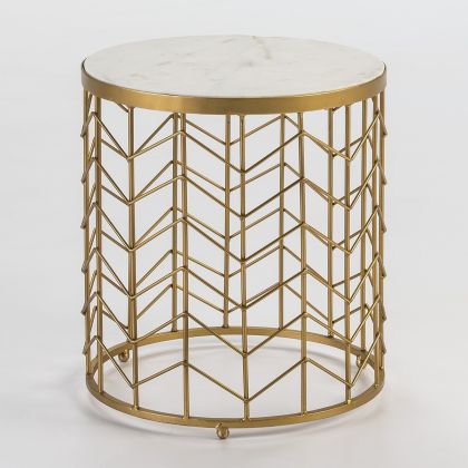 Mesa Auxiliar Mid-Century Modern de mármol blanco y metal dorado.