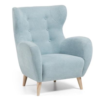 Sillón Nórdico, tela azul claro, madera relax 86 cm