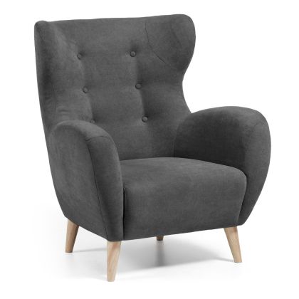 Sillón Nórdico, tela gris oscuro, madera berty2, 86 cm