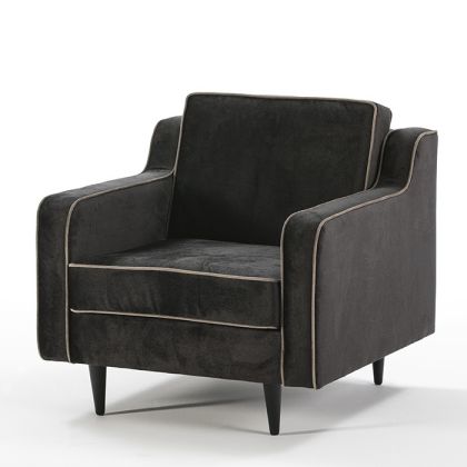 Sillón vintage negro, clásico, tela. madera ips salón 81 cm