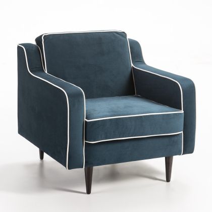 Sillón vintage Azul Tela Texas Madera ips, salón 81 cm