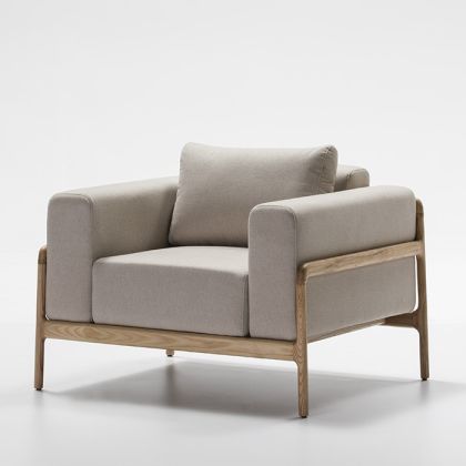 Sillón contemporáneo, beige, madera fresno, 96cm