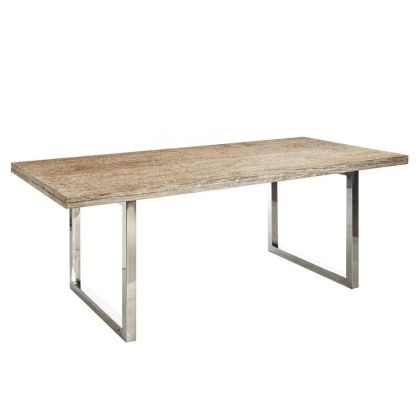 Pickled White Wood and Steel Dining Table, 200 cm