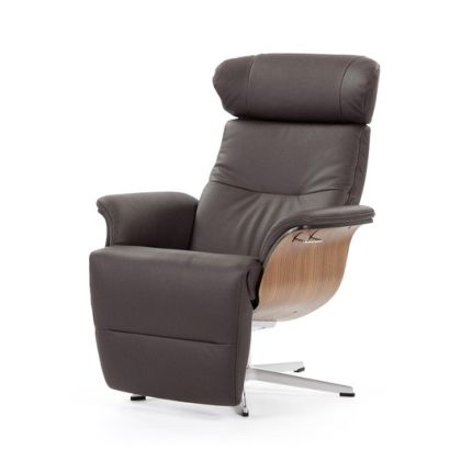 Sillón Moderno Relax Madera Nogal Piel Marrón, 80 cm