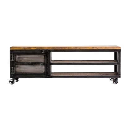 Mueble tv  industrial negro,natural, hierro, 160 cm