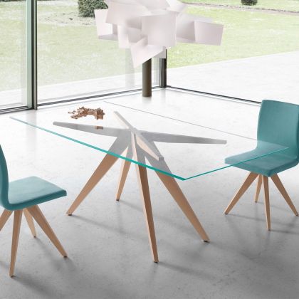 Mesa Comedor August Rectangular Fija Cristal Madera Moderno,180 Cm