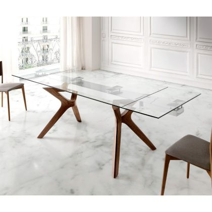 Mesa Comedor Extensible Madera Cristal Diseño Italiano, 140 Cm
