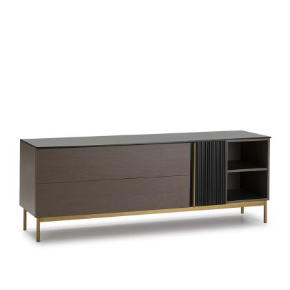 Aparador Mid Century Negro, Topo Y Metal Dorado, 190 Cm