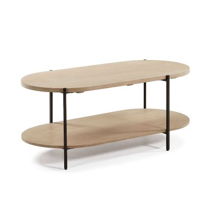 Mesa Centro 2 Niveles Madera Mango Natural Metal Negro, 110 Cm