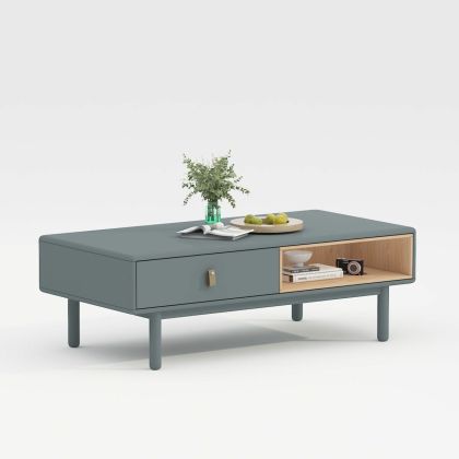Mesa Centro Cajones Mdf Poliuretano Gris/Natural, 120 Cm