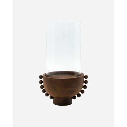 Portavelas Vidrio Hierro Envejecido, 14 Cm