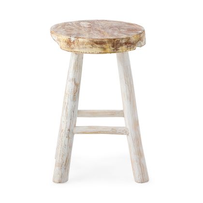 Stool 30x30x45 Teak Wood -- White Wash