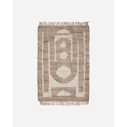 Alfombra Lana Yute Algodón Blanco Marrón, 150 Cm