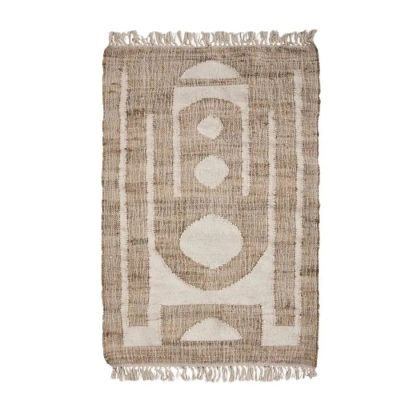 Alfombra Lana Yute Algodón Blanco Marrón, 150 Cm