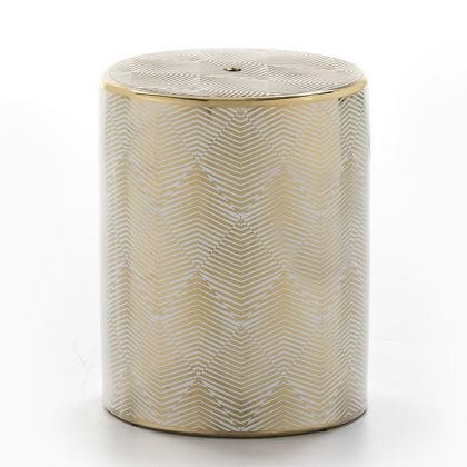Stool 33x33x43 Ceramic White/Gold