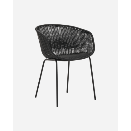 Silla Terraza Negro Mimbre Hierro, 57 Cm