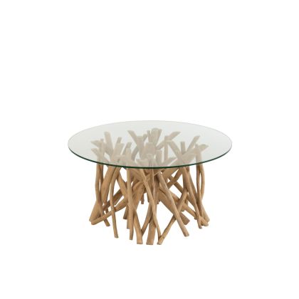 Mesa Centro Redonda Madera/Cristal Natural, Ø80 Cm