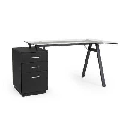 Mesa Escritorio Charlie Ángulo 3 Cajones Vidrio Templado Acero, 150'5 Cm