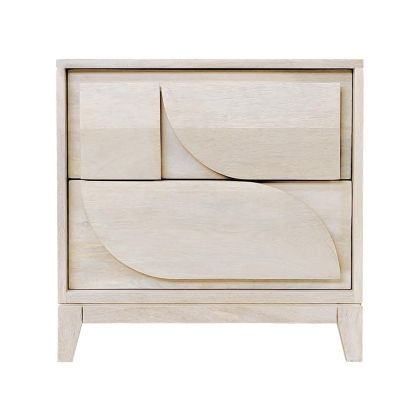 Mesita de Noche Madera Blanco Decapado 2 Cajones, 46 Cm