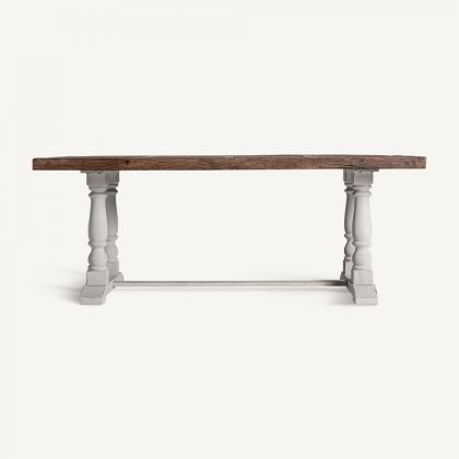 Mesa Comedor Cirella Estilo Vintage Madera Olmo Reciclado Blanco Natural, 200 Cm