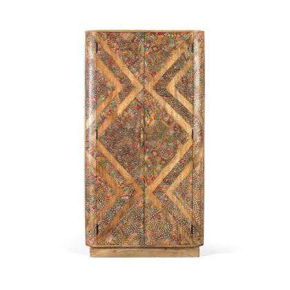 Armario Madera Natural Decorado 2 Puertas, 170 Cm