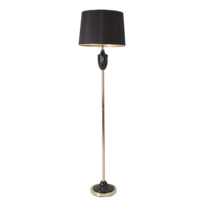 Lámpara De Pie Hierro Negro Oro Tejido Negro, 170 Cm