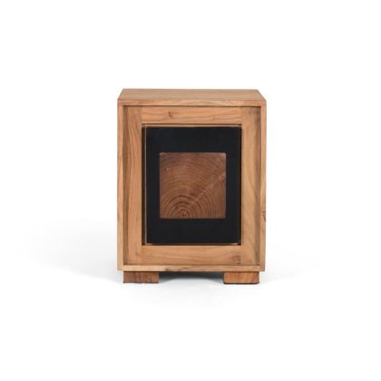 Mesita De Noche Madera Natural Negro 1 Puerta, 51 Cm