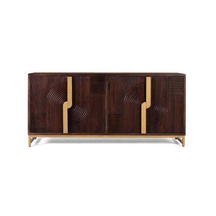 Aparador estilo art decó en madera de mango nogal  y hierro dorado.