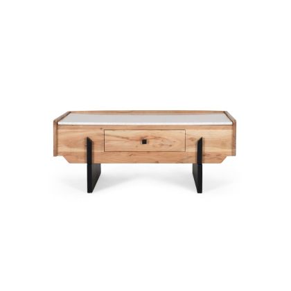 Mesa Centro 1 Cajón Mármol Madera Acacia, 100 Cm