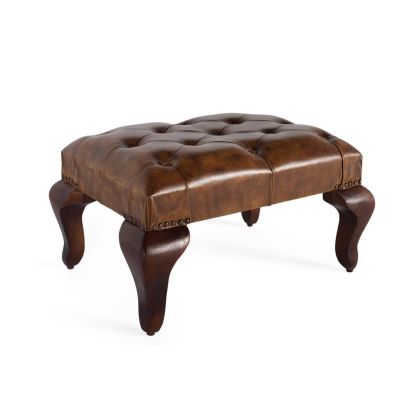 Banqueta madera cuero marrón