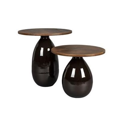 Set 2 Mesas Auxiliares Madera Mango Hierro Esmaltado Negro, 50 Cm