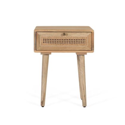 Mesita de noche acolat tropical madera ratán 1 cajón