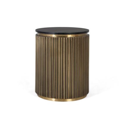 Mesa auxiliar Richmond redonda metal oro mármol negro