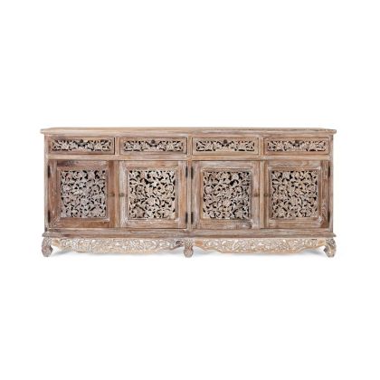 Aparador Kaum madera blanco velada 4 cajones 4 puertas