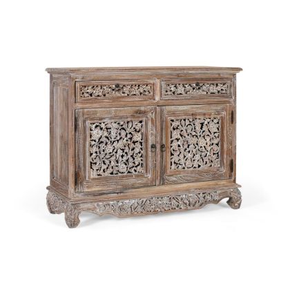 Washed White Wood Sideboard 2 Front Doors, 100 Cm