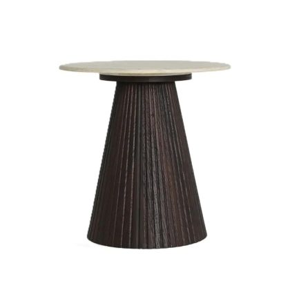 Mesa Auxiliar Verona Madera Marrón Mármol Beige, 55 Cm