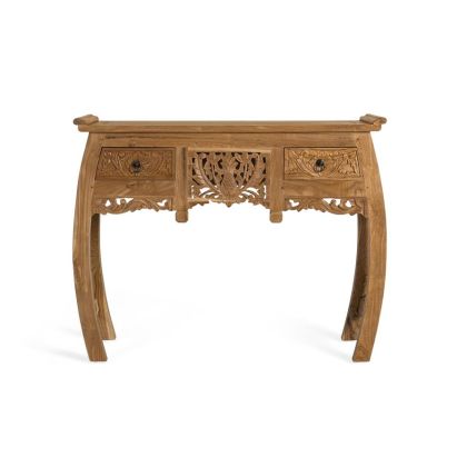 Consola madera natural tallada 2 cajones
