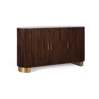 Walnut Wood White Marble Sideboard 3 Doors, 150 Cm