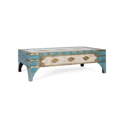 Mesa centro Shilpee madera blanco azul 