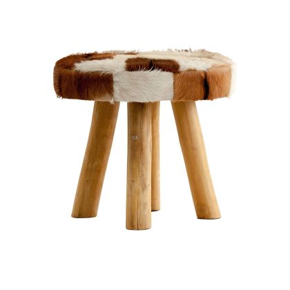 Taburete Madera Pino Piel Cabra, 46 Cm