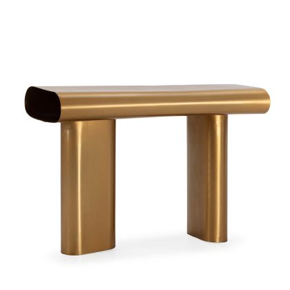 Consola tubular art decó en metal satinado dorado.