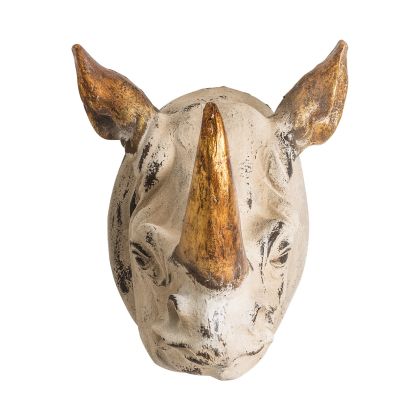 Figura Decorativa Rinoceronte Resina Crema