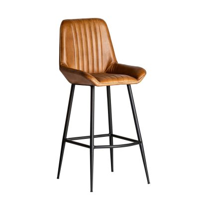 Taburete Hierro Negro Cuero Marrón Home, 108 Cm