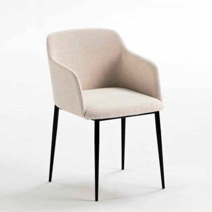 Silla Vintage Tela Blanco Metal Negro, 51 Cm