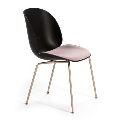 Silla Art Decó Negra Abs, Tela Rosa Metal Negro