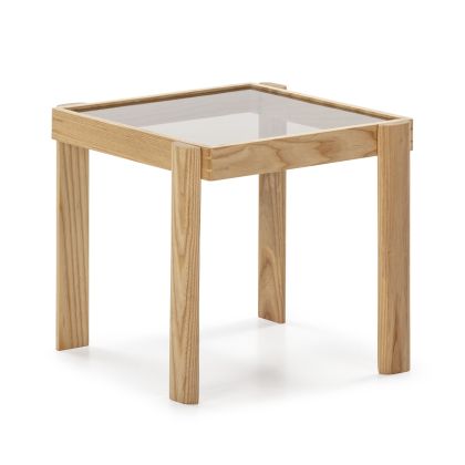 Side Table 43x41x40 Smoked Glass/Natural Wood