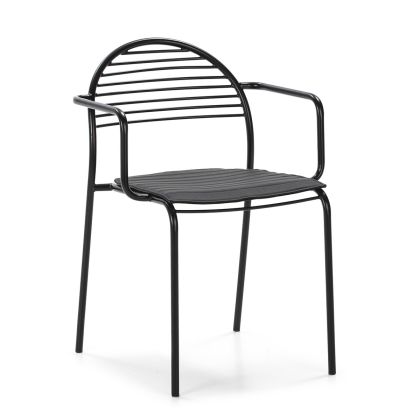 Silla Estilo Industrial de metal y cojín p.piel negro.